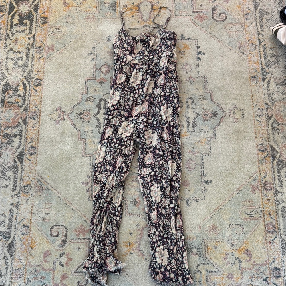 Urban Outfitters Black and White Floral Jumpsuit with Fitted Silhouette